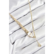 Pirinç Yılan Model Gold Renk Asansörlü Kadın Kolye