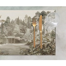 Ağaç Manzaralı Kumaş Amerikan Servis 4lü Set 35X50CM Keten Kumaş Ulusl.yıkama ve Solmama Sertifikası