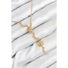 316L Çelik Zirkon Taşlı Güneş ve Ay Model Gold Renk Kadın Kolye