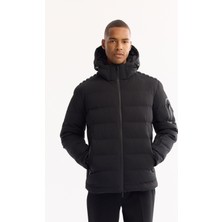 Avva Erkek Siyah Kapüşonlu Kaz Tüyü Su İtici Rüzgar Geçirmez -10°C Dayanıklı Şişme Mont A52Y6067