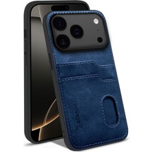 Apple iPhone 17 Pro Max Uyumlu Kılıf Zebana Kartlıklı Lüx Deri Kılıf Lacivert