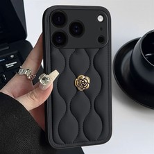 Apple iPhone 17 Pro Uyumlu Kılıf Zebana Camellia Deri Kılıf Siyah