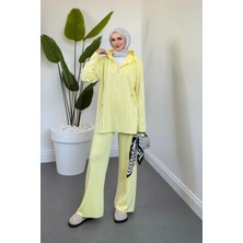 Verona Taşlı Fermuarlı Kapüşonlu Takım Butter Yellow