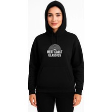 Kadın Üç Iplik Kapüşonlu Ön ve Arka Baskılı Sweatshirt Hoodie - Siyah
