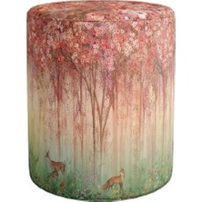 Red Mini Flowers And Gazels Puf (Kumaşı Süettir. Uluslararası Solmama Sertifikasına Sahiptir.)