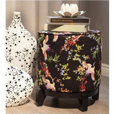 Sarı Kuş Detay Ahşap Ayaklı Puf