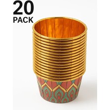 Altın Desenli 20'li Tek Kullanımlık Muffin Cupcake Kek Kalıbı Fırın Kabı 6X5X4 cm