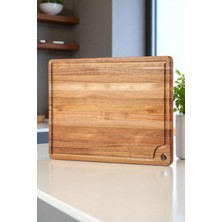 OK Wood Doğal Premium Ahşap Kesme ve Sunum Tahtası – Büyük Boy, Sıvı Kanallı, Asılabilir, Şef Mutfak