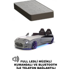 Gri Arabalı Yatak Kapıları Açılan Gtr Full Ledli Kumandalı ve Müzikli + Ortopedik Yatak