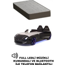 Siyah Arabalı Yatak Kapıları Açılan Gtr Full Ledli Kumandalı ve Müzikli + Ortopedik Yatak