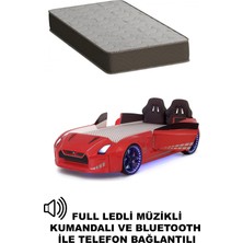 Kırmızı Arabalı Yatak Kapıları Açılan Gtr Full Ledli Kumandalı ve Müzikli + Ortopedik Yatak