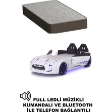 Beyaz Arabalı Yatak Kapıları Açılan Gtr Full Ledli Kumandalı ve Müzikli + Ortopedik Yatak