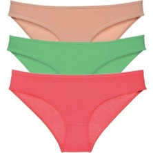 3 Adet Süper Eko Set Likralı Kadın Slip Külot Ten Yeşil Fuşya