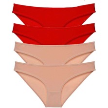 4 Adet Eko Set Likralı Kadın Slip Külot Kırmızı Ten