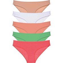 5 Adet Süper Eko Set Likralı Kadın Slip Külot Ten Beyaz Pudra Yeşil Fuşya