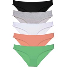 5 Adet Süper Eko Set Likralı Kadın Slip Külot Siyah Gri Beyaz Pudra Yeşil