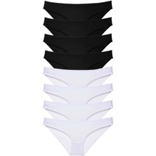 8 Adet Süper Eko Set Likralı Kadın Slip Külot Siyah Beyaz