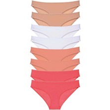 8 Adet Süper Eko Set Likralı Kadın Slip Külot Ten Beyaz Pudra Fuşya