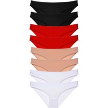 8 Adet Süper Eko Set Likralı Kadın Slip Külot Siyah Kırmızı Ten Beyaz