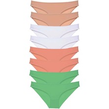 8 Adet Süper Eko Set Likralı Kadın Slip Külot Ten Beyaz Pudra Yeşil