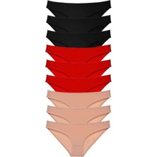9 Adet Süper Eko Set Likralı Kadın Slip Külot Siyah Kırmızı Ten
