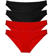 4 Adet Süper Eko Set Likralı Kadın Slip Külot Siyah Kırmızı