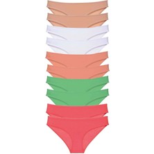 10 Adet Süper Eko Set Likralı Kadın Slip Külot Ten Beyaz Pudra Yeşil Fuşya