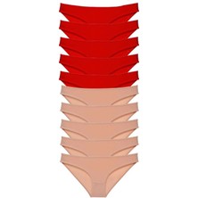 10 Adet Eko Set Likralı Kadın Slip Külot Kırmızı Ten