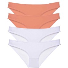 4 Adet Eko Set Likralı Kadın Slip Külot Pudra Beyaz