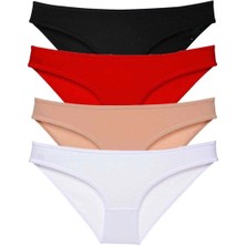 4 Adet Süper Eko Set Likralı Kadın Slip Külot Siyah Kırmızı Ten Beyaz