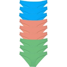 9 Adet Süper Eko Set Likralı Kadın Slip Külot Pudra Yeşil Mavi