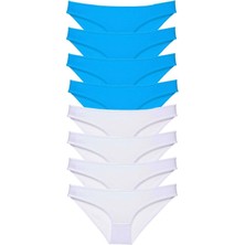 8 Adet Süper Eko Set Likralı Kadın Slip Külot Beyaz ve Mavi