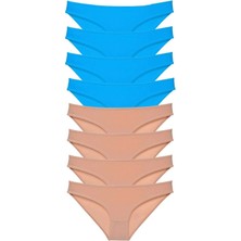 8 Adet Eko Set Likralı Kadın Slip Külot Ten ve Mavi