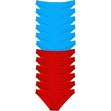 12 Adet Süper Eko Set Likralı Kadın Slip Külot Kırmızı Mavi