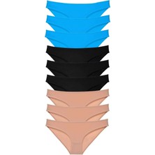 9 Adet Süper Eko Set Likralı Kadın Slip Külot Siyah Ten Mavi