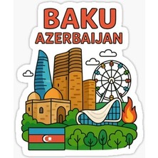 I Love Baku Azerbaycan Araba Oto Sticker Etiket 19CM