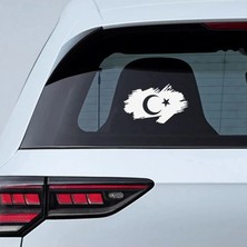 Ay Yıldız Türk Bayrağı Oto Motorsiklet  Araba Sticker Beyaz 18CM
