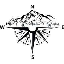 Dağ Pusula Temalı Karavan Sticker 30CM Siyah Renk