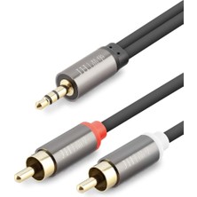 ForWhat Büro Ev Ofis Ses Müzik Sistemi Için 1,5mt Siyah 3.5 mm To 2rca 2lıne Stil Golden Kablo