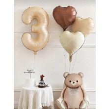 Retro Ayı Konseptli Yaş Folyo Balonlu Kalp Detaylı Mini Doğum Günü Parti Kutlama Seti Süsü