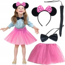 Minnie Kostüm Seti (Pembe Tütü Etek + Pembe Taç + Papyon + Kuyruk)