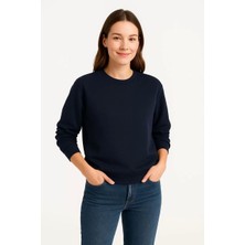 Kadın Üç Iplik Düz Bisiklet Yaka Sweatshirt - Lacivert
