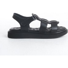 Hakiki Deri Siyah Ortopedik Masajlı Taban Kadın Sandalet TMD2025714