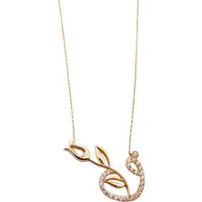 Altın Nesil - 14 Ayar Taşlı Vav ve Lale Tasarım Kolye