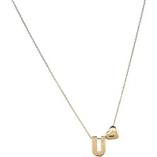 Altın Nesil - 14 Ayar U Harfli Kalpli Hayalet Zincir Altın Kolye