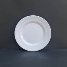 12 Adet Standart Çizgi Melamin Tatlı & Yemek Servis Tabağı 25 cm - Beyaz