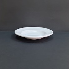 12 Adet Kırılmaz Melamin Çizgi Çukur Yemek Tabağı 21 cm - Beyaz