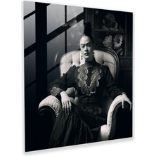 Popcas Frida Kahlo Cam Tablo - Güç Modern Sanat Monokrom Fotoğraf