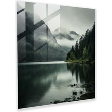 Popcas Gri Sisli Dağlar Cam Tablo - Gri Cam Duvar Sanatı Cam Sanatı Modern Sanat