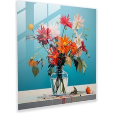 Popcas Çiçeklerle Dolu Huzurun Çiçeği Cam Tablo - Canlı Çiçek Düzeni Modern Bir Natürmort Resminde - Minimalist Ortam